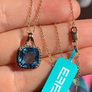 Effy 14k gold necklace with Bkue topaz and diamonds. New with tags!
